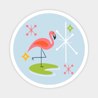 Mid-Century Modern Pink Flamingo with Retro Icons Repeating Pattern Magnet